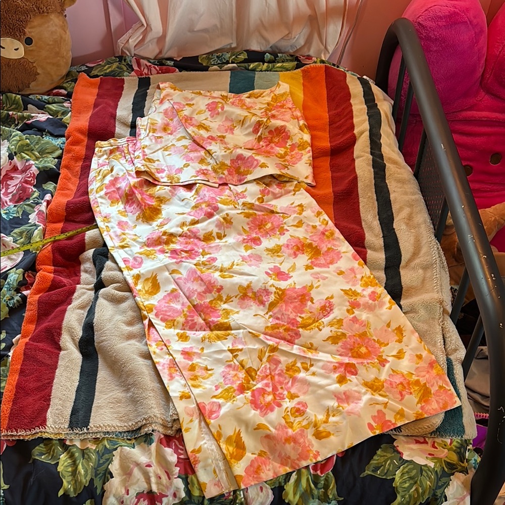 Vintage Floral Pink and Yellow Dress